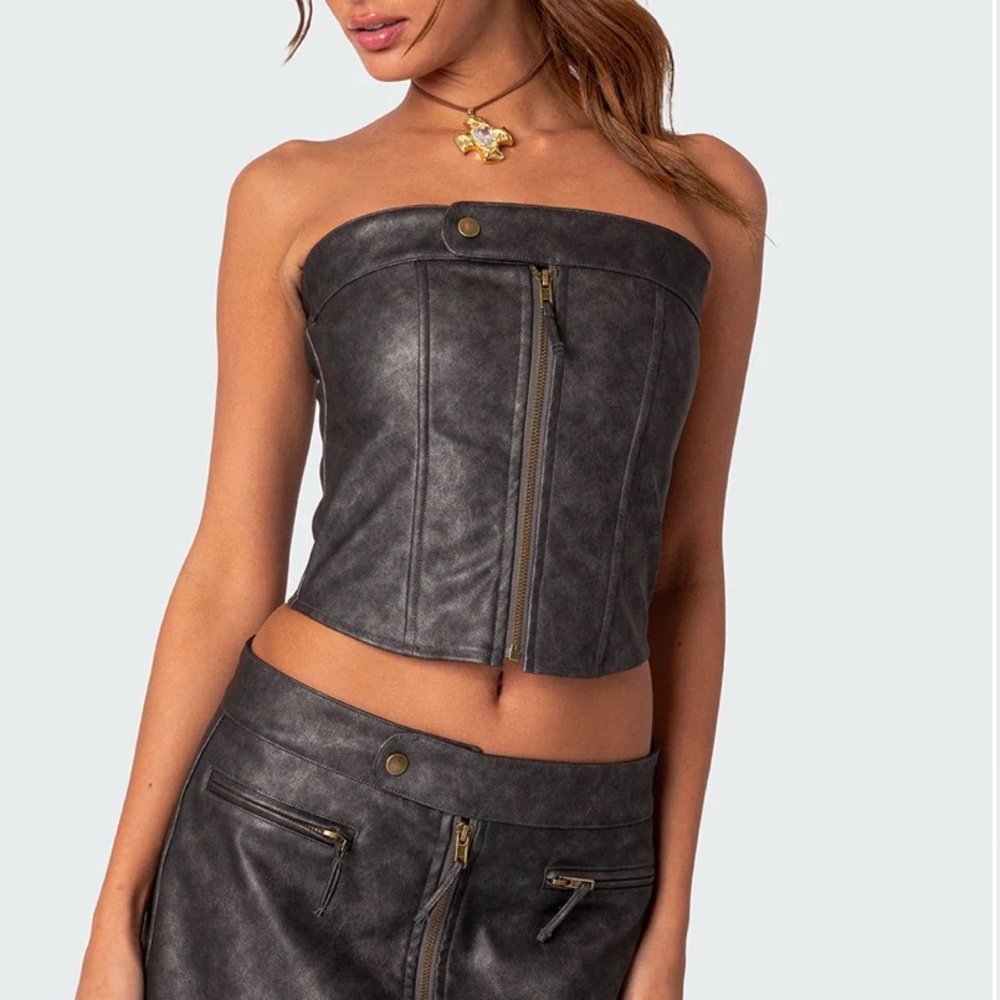 Women's Black Faux Leather Corset